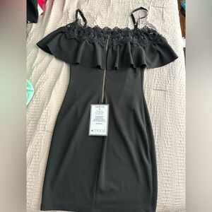Macy's Black Strapless Dress with Lace Detail